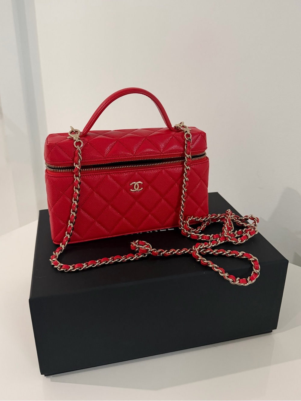 Chanel Red Quilted Vanity Case